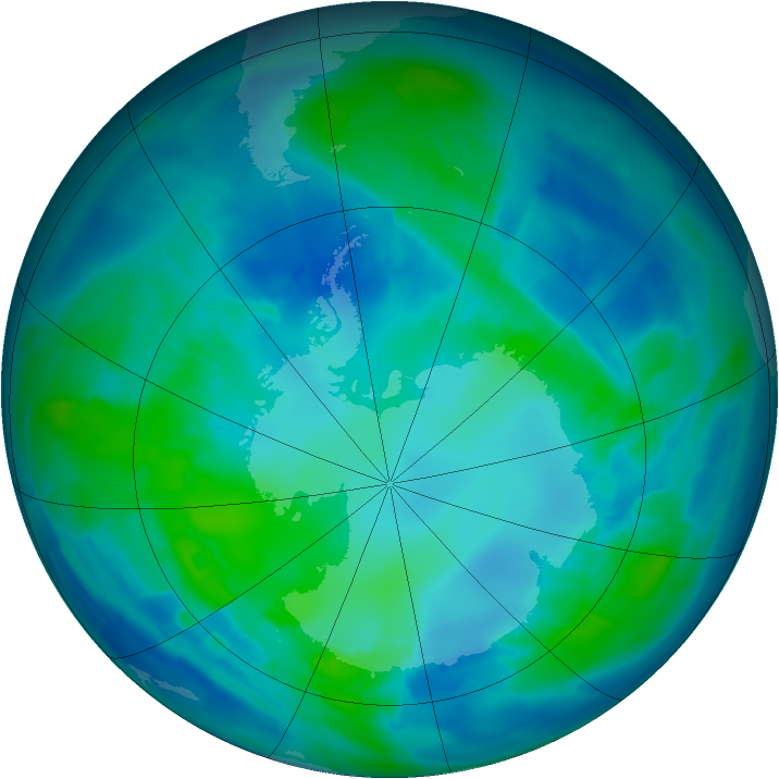 Antarctic ozone map for 22 April 2012